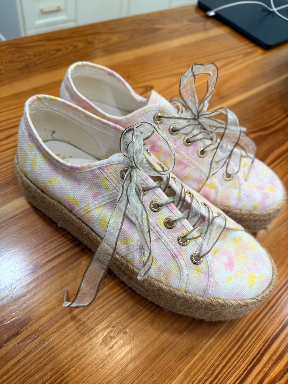 Superga x LoveShackFancy Pink and Yellow Floral Platform Espadrille Sneakers 39